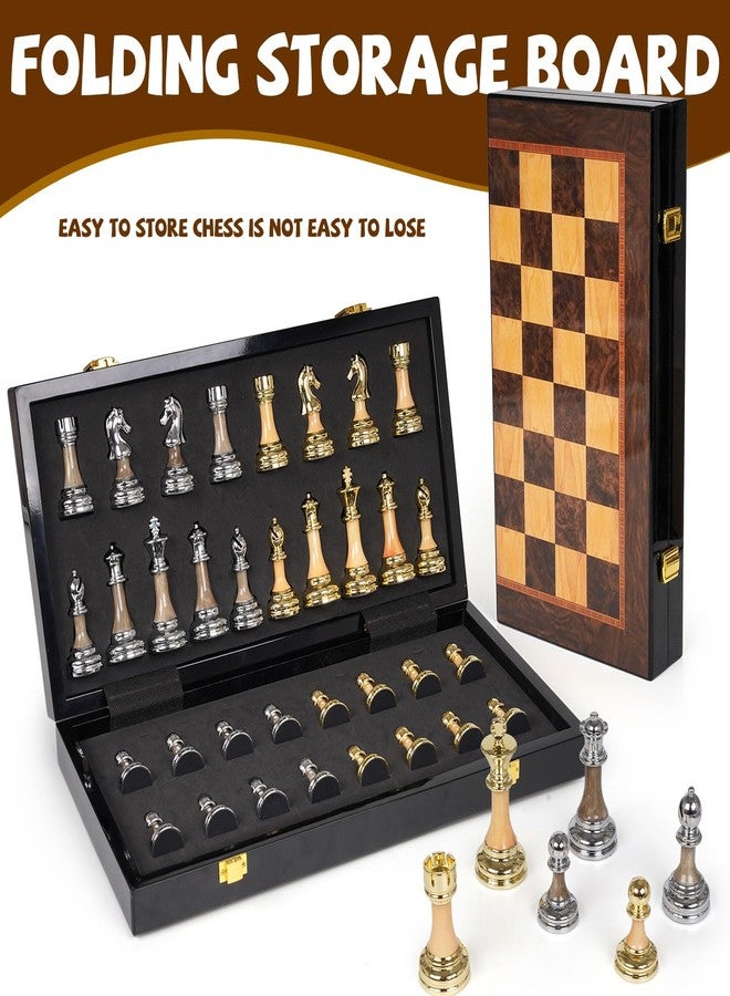 Kvintes Luxury Large Metal & Acrylic Chess Set with Wooden Chess Board (17”) - Weighted Chess Pieces with 3.5” King, Foldable Tournament Chess Set for Adults and Kids, Professional Chess Game Set - Image 4
